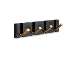 WiseGoods Kapstok Haken Inklapbaar - Luxe Wandkapstok Badkamer - 4 Uitklapbare Haakjes voor Handdoek en Kleding - Zwart/Goud