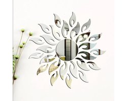 WiseGoods Luxe 3D Spiegel Muurstickers Zonnebloem Design Zilver – Ronde Acryl Wanddecoratie - Sticker Spiegels - Modern Interieur