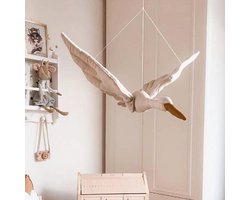 WiseGoods Luxe Babykamer Ooievaar Mobiel - Baby / Peuter Bed - Kinderkamer Decoratie - Cadeau - Handgemaakt Linnen - Wit - 65 cm