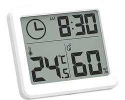WiseGoods Luxe Hygrometer Met Klok - Thermometer & Luchtvochtigheidsmeter - Wonen - Temperatuurmeter - Incl Batterij - Wit