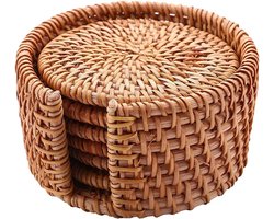 WiseGoods Luxe Rotan Onderzetters & Houder - Onderzetter Set - Cadeau - Woonaccessoires - Decoratie Wonen - Woondecoratie - Bruin