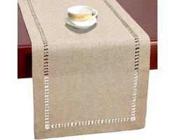 WiseGoods Luxe Tafelloper Katoen 32x183 cm - Tafel Loper Beige - Woonaccessoires - Tafeldecoratie Landelijke Stijl