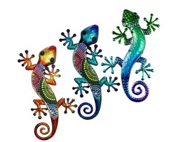 WiseGoods Premium 3 Metalen Gekko Wanddecoratie - Hagedis Tuindecoratie - Wanddecoratie - Muur / Schutting & Balkon - Decoratie