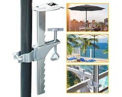 WiseGoods Premium Balkon Parasol Klem - Parasolhouder - Metalen Paraplu Houder - Beugel Voor Balkon / Reling & Terras - Zilver