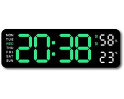 WiseGoods Premium Digitale LED Wandklok 23CM - Display Met Afstandsbediening - Wand Klok Met Tijd / Datum / Temperatuur - Zwart