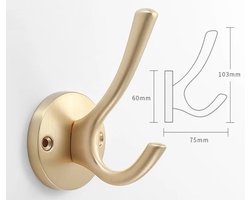 WiseGoods Premium Gouden Kapstok Haak - Dubbele Wandhaak Voor Jassen - Wandhaken - Design Muurhaak - Woonaccessoires - Wonen
