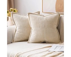 WiseGoods Premium Kussensloop 45x45CM Beige – Gestreepte Sierkussenhoes - Superzacht Voor Bank / Stoel & Slaapkamer - Hoes Kussen
