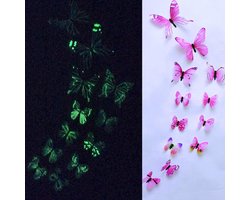 WiseGoods - Premium Lichtgevende Vlinder Stickers - Muurstickers - 12 Stuks - Glow in the dark - Lichtgevend - 3D Home Decor