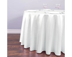 WiseGoods Premium Rond Satijn Tafelkleed - Tafellaken - Tafelzeil - Tafelkleden - Woonaccessoires - Wonen Decoratie - Wit 145CM