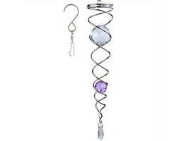 WiseGoods Premium RVS Windspinner Twister - 30CM - Met Paarse En Transparante Kristallen - Woondecoratie - Cadeau - Suncatcher