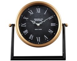 WiseGoods Premium Tafelklok – Zwart & Goud Metaal – Klok 26CM – Decoratieve Accessoires - Cadeau - Klokje Slaapkamer - Wonen
