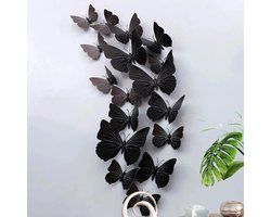 WiseGoods Premium Wanddecoratie Vlinders - Vlinder Woondecoratie - Wand Decoratie - Cadeau - Wonen - Muurdecoratie Zwart 12st