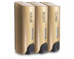 WiseGoods Shampoo & Zeepdispenser Wandmontage - Zeeppompje Douche Badkamer Wand Shampoohouder - Goud - 3-Delig - 3x350 ml