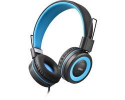 WiseQ - Koptelefoon voor Kinderen Met Microfoon – Geluidsdempende Hoofdtelefoon Kind – Verstelbaar - Volumebegrenzer – Met Draad - ONBREEKBAAR - Zwart-Blauw