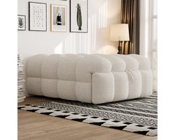 Wishdor – 2-in-1 hockerbed 183x76x42 cm – Uitschuifbaar logeerbed – Teddystof – Beige – Jouw compacte flexplek voor zitten en slapen