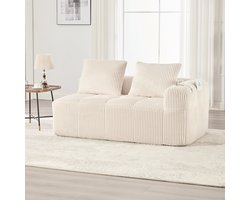 Wishdor 2-Zits Bank - Compacte Loveseat met Bekerhouder & Open Einde - Zachte Ribstof - Beige - 158 x 93 cm