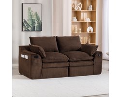 Wishdor - 2-Zits Bank - Zijvakken En 3-Laags Schuim Met Verenkern - Voor Woonkamer - Ribstof - Bruin - 191 X 94 X 85 Cm