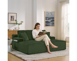 Wishdor - 2-Zits Slaapbank - Multifunctioneel Met Afneembare Kussens, Zijvak En Bekerhouder - Modern Voor Woonkamer Of Logeerkamer - Kordstof En Schuim - Groen