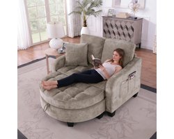 Wishdor 3-in-1 Slaapbank met Opberghocker - Chaise Longue - Zijvakken - Eucalyptushout - Taupe Bruin - 132 cm