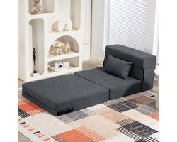 Wishdor - 3-In-1 Slaapfauteuil - Opvouwbaar Met Slaapfunctie En Extra Kussen - Modern Ontwerp Voor Woonkamer Of Logeerkamer - Schuim - Donkergrijs - 80 X 80 X 64 Cm