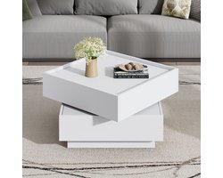 Wishdor 360° draaibare salontafel wit - 2 laden, 60×60×38 cm, multifunctioneel ontwerp met opstaande rand