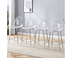 Wishdor Barkrukken - Transparante Zitting - Metalen Onderstel - Modern Design - Voor Keuken Of Eethoek - Kunststof - Zilver