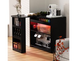 Wishdor Bartafel - Uitschuifbaar En 360° Draaibaar - Met Opbergruimte En Ledverlichting - Met Usb- En Type-C-Laadpunt - Zwart - 120 X 50 X 95,5 Cm