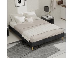 Wishdor Bedframe – 140 x 200 cm – Cartoonvormig Gestoffeerd Hoofdbord – Pneumatische Opbergruimte – Stof en Metaal Grijs – Speels Design voor Kinderkamer – Stevige Constructie tot 113 kg – Eenvoudige Montage