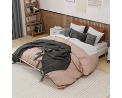 Wishdor Bedframe – 160 x 200 cm – Geometrisch Hoofdbord met Siernagels – Stof en Metaal Beige – Lattenbodem met Vochtbescherming – Zachte Hollandse Wol – Stijlvol voor Moderne Slaapkamer – Eenvoudige Montage