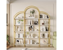 Wishdor Boekenkast - Vijf lagen open opbergruimte - Met wolkenvorm en metalen frame - Modern design - Woonkamer kantoor hal - Bewerkt hout en metaal - Goud wit - 170 x 26 x 190 cm
