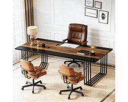 Wishdor Bureau - Rechthoekig - Vergadertafel voor twee personen - Industrieel ontwerp - Computertafel en eettafel - MDF en metaal - Zwart en rustiek bruin - 200 x 100 x 75 cm