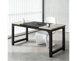 Wishdor Bureau - Rechthoekige vergadertafel - Modern kantoordesign - Voor 6 personen - Metaal en houtlook - Zwart en grijs - 180 x 80 x 75 cm