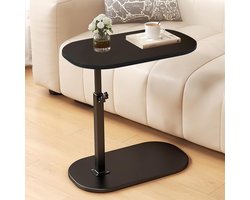 Wishdor C-Vorm Bijzettafel & Laptoptafel - In Hoogte Verstelbaar (49-76cm) - Compact Banktafeltje voor Bed & Sofa - Veilig Ovaal Design - Zwart