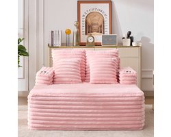 Wishdor Chaise longue 2-zits met bekerhouders - Zachte kunstbont bekleding - Segmentrugleuning met armleuningen - Voor lezen en rusten in woonkamer of kantoor - Roze - 135 x 128 x 86 cm