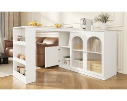 Wishdor Draaibare barkast 360° 120x40x97 cm van MDF, wit, multifunctionele eet- en baropslag met glazen deur