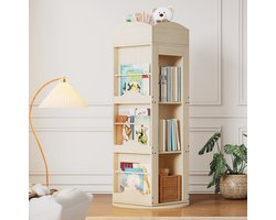 Wishdor Draaibare boekenkast - 360° draaibaar - 4 planken open kast - Scandinavisch - Kinderen woonkamer kantoor - MDF - Natural - 142 x 63 x 63 cm