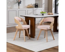 Wishdor - Draaibare Eetkamerstoel - 360 Graden Draaibaar En Gestoffeerd - Ergonomische Rugleuning En Modern Ontwerp - Voor Eethoek Of Café - Linnen Met Schuimvulling En Houten Poten - Roze - 44 X 41 X 72 Cm