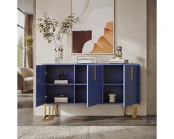 Wishdor - Dressoir - 3-deurs met verstelbare planken en U-vormige fronten - modern - voor woonkamer en eetkamer - bewerkt hout - navy blauw - 138 cm