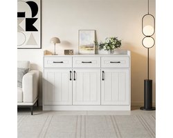 Wishdor - Dressoir - 3 laden en 3 deuren - verstelbare planken - Scandinavische woonkast voor woonkamer of hal - houtlook wit - 120 x 35 x 80 cm