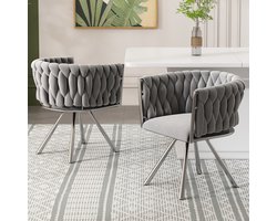 Wishdor Eetkamerstoelen - 360° Draaibaar - Fluwelen Bekleding - Modern Ontwerp - Metalen Vierpoot - Grijs En Zilver, Set Van 2