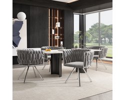 Wishdor Eetkamerstoelen - Draaibare Stoelen Met Fluwelen Bekleding - Moderne Uitvoering - Stalen Vierpoot - Grijs En Zilver