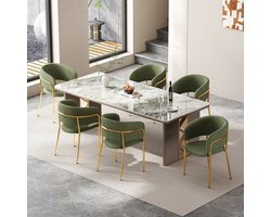 Wishdor Eetkamerstoelenset - Geribbelde Stoffering - Verstelbare Voetjes - Schuine Poten - Houten En Metalen Frame - Groen