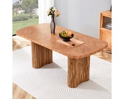 Wishdor - Eettafel - Gebogen Zuilvoet - Modern Minimalistisch - Voor Eetkamer Of Ontvangstruimte - MDF - Notenhoutkleur - 180 X 90 Cm