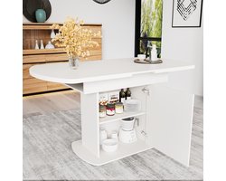 Wishdor Eettafel L110/130*W70*H75cm van MDF-hout, uitschuifbaar, modern en functioneel, wit met gouden greep