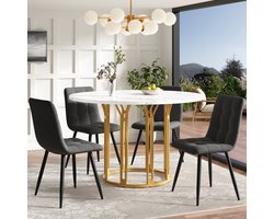 Wishdor Eettafel rond Ø100 cm, hoogte 74 cm, MDF met marmerpatroon en goud metalen onderstel