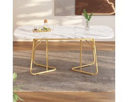 Wishdor Eettafel, uitschuifbaar, marmerprint MDF-blad met gouden metalen poten, modern minimalistisch design