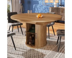 Wishdor - Eettafel - Uitschuifbaar Met Opbergruimte - Retro - Voor Eetkamer - MDF - Walnootkleur - 118-158 X 118 X 76,8 Cm