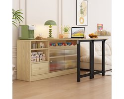 Wishdor Eettafel uitschuifbaar van MDF en metaal, met geïntegreerde opbergruimte en glazen schuifdeur