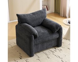 Wishdor Fauteuil - Brede Zitting En Comfortabele Armkussens - Modern Ontwerp - Voor Woonkamer Of Slaapkamer - Chenille - Grijs - 96 X 82 X 84 Cm