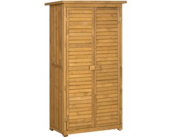 Wishdor - Gereedschapskast - 3 legplanken - Opbergkast met dubbele lamellendeuren - Landelijk - Tuin en terras - Hout - Natuurlijk hout - 87 x 46,5 x 160 cm